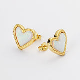 Gold Plated Bezel Heart Turquoise Gemstone Stud Earrings, Opal Black Agate Jewelry ZG0455