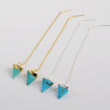 Natural Turquoise Faceted Point Threader Earrings Silver Plated Jewelry G1344