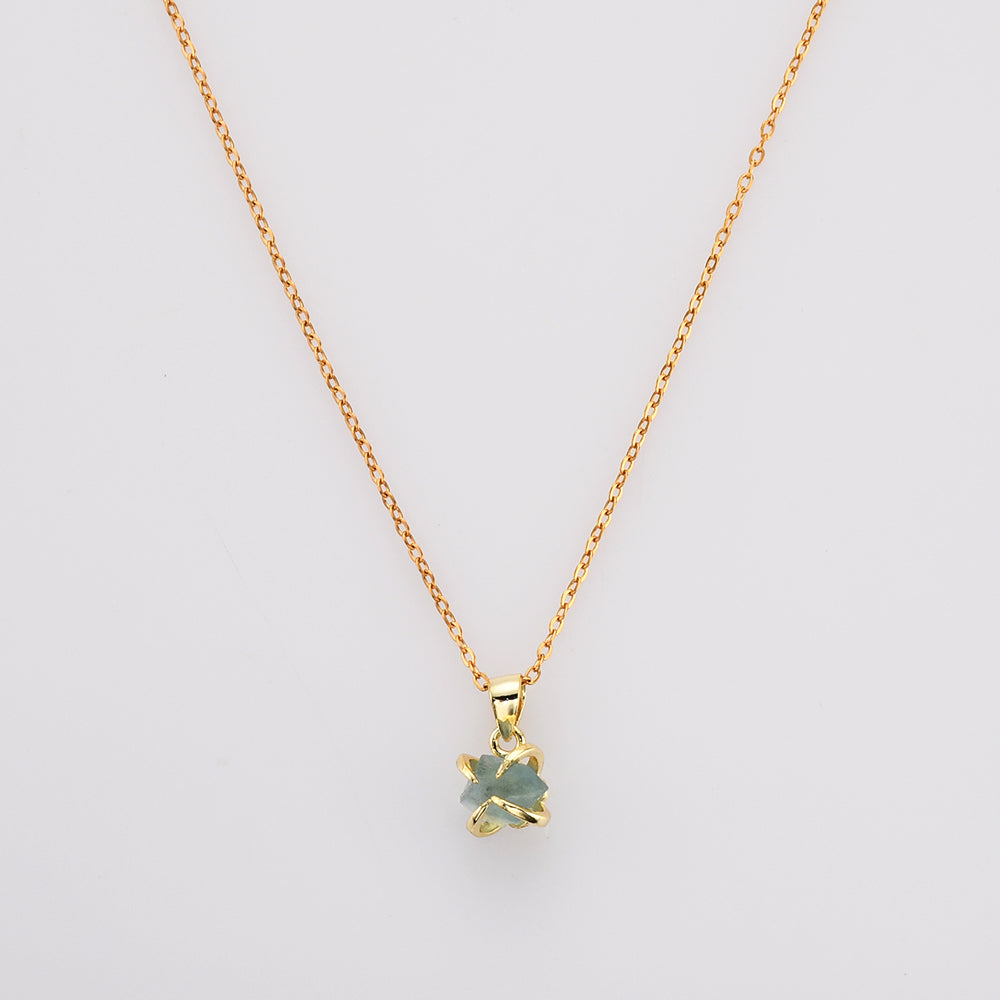 16" Gold Plated Claw Tiny Rainbow Natural Gemstone Necklace, Raw Healing Crystal Stone Pendant Necklace, Birthstone Necklace Jewelry ZG0479-N Green Fluorite Necklace