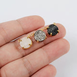 10mm Round Gold Plated Claw Natural Agate Titanium Rainbow Druzy Connector Double Bails ZG0165