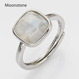 Adjustable Silver Square Gemstone Ring, Faceted, Healing Crystal Stone Ring Jewelry WX2209