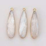 Gold Plated Long Teardrop Moonstone Faceted Charm, White Gemstone Drop Pendant G1524-5