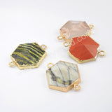 Natural Multi-kind Stones Hexagon Connector Gold Plated WX1499