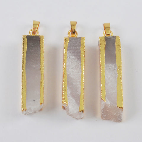 Gold Plated Cuboid Natural Agate Druzy Pendant G1999