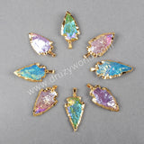 Arrowhead Gold Plated Rainbow Titanium Quartz Pendant Bead G0525