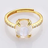 925 Sterling Silver Oval Moonstone Faceted Ring CZ Ring, Adjustable Ring, Healing Crystal Jewlery Ring SS234