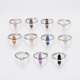 Silver Hexagon Point Multi-kind Stone Ring, Adjustable, Gemstone Ring Jewelry WX2207