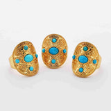 Rectangle Gold Plated Brass Bezel Natural Turquoise Ring Real Turquoise Ring Gemstone Jewelry Ring ZG0458