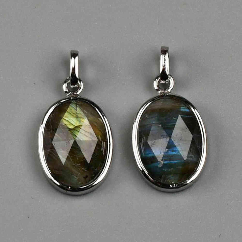 Oval Silver Bezel Briolette Gemstone Pendant Natural Labradorite Moonstone Copper Turquoise Oval Healing Crystal Pendants ZS0475