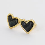 Gold Plated Bezel Heart Turquoise Gemstone Stud Earrings, Opal Black Agate Jewelry ZG0455