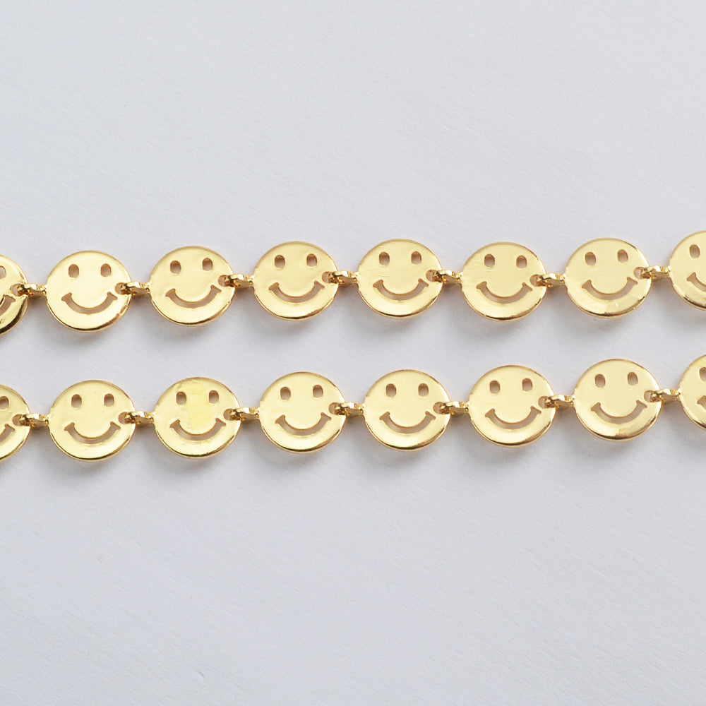 16 Feet Round Gold Plated Brass Smiling Face Chain Findings, Gold Coin Smile Face Chain, For Necklace Bracelet Jewelry Making, Wholesale Supply PJ514