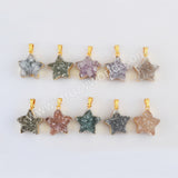 Gold Plated Star Natural Colors Agate Druzy Pendant, Crystal Star Pendant G2023