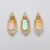 Multi Gemstone Fluorite Quartz Perfume Bottle Gold Plated Necklace, Healing Crystal Stone Bottle Necklace G1942-N