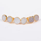 Round 10mm Natural Titanium AB White Druzy Geode Stud Earrings Gold Plated G0681