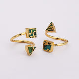 Gold Plated Geometric Natural Copper Turquoise Double Stone Moon Star Wrap Ring Adjustable ED003