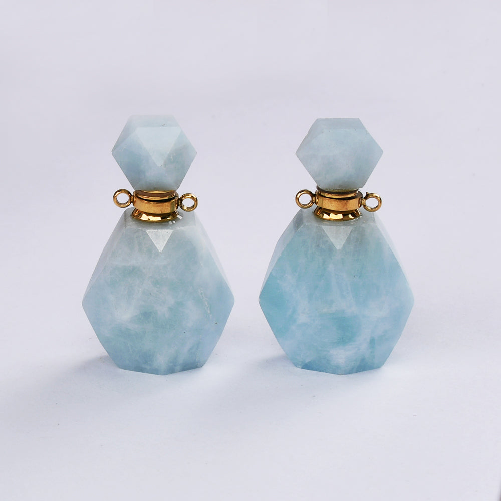 Gold Plated Natural Aquamarine Faceted Perfume Bottle Connector & Necklace G2063