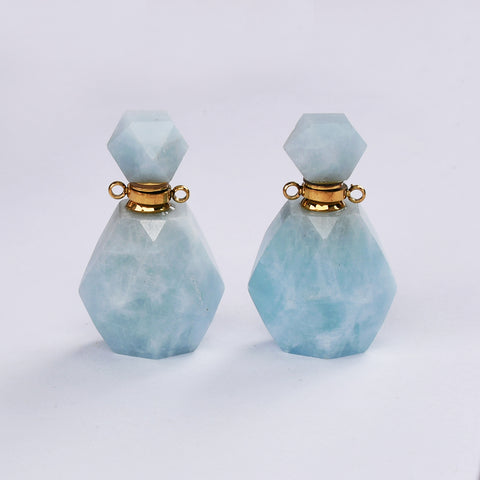 Gold Plated Natural Aquamarine Faceted Perfume Bottle Connector & Necklace G2063