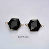 Gold Plated Hexagon Copper Turquoise Black Obsidian Labradorite Faceted Connector G2061