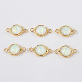 Gold Plated Bezel Round White Opal Faceted Connectors, Flash Stone Charm For Jewelry Making ZG0445