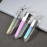 Silver Plated Raw Natural Angel Aura Quartz Titanium AB White Crystal Point Pendant S0061