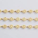 16 Feet Gold Plated Brass Hollow Star Round Chain, 6mm Coin Chain, For Necklace Bracelet Jewelry Making, Wholesale Supply PJ493