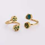 Gold Plated Geometric Natural Copper Turquoise Double Stone Moon Star Wrap Ring Adjustable ED003