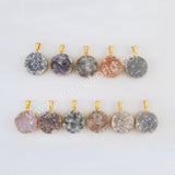 Gold Plated Round Natural Colors Agate Druzy Pendant, Crystal Coin Pendant G2020