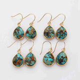 Gold Plated Teardrop Copper Turquoise Faceted Dangle Earrings,Labradorite Moonstone Jewelry G2083