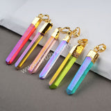 Gold Plated Raw Blue/Green Aura Quartz Titanium Crystal Point Pendant Bead G0360