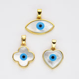 Wholesale Gold Plated White Shell Blue Evil Eye Pendant, Marquise Heart Clover Pendant WX2158