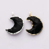 WX2067 Gold / Silver Plated Moon Shape Natural Black Obsidian Pendant Rough Gemstone Crescent Moon Pendant