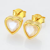 S925 Sterling Silver Heart Moonstone Faceted Stud Earrings SS249EG