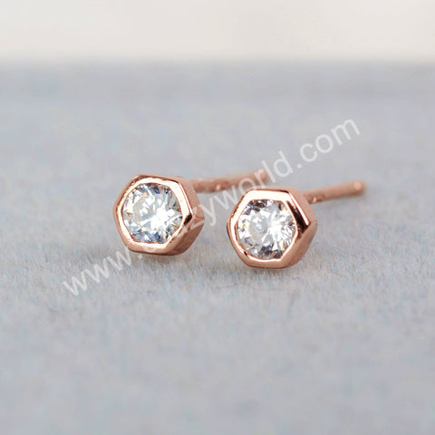 CZ Micro Pave Rose Gold Stud Earrings 925 Sterling Silver WX1374