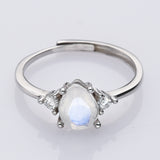 S925 Sterling Silver Drop Natural Moonstone Ring Zircon Pave Ring, Adjustable Ring, Dainty Crystal Jewelry Ring SS233RG