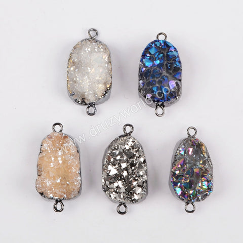 Rainbow Titanium Druzy Quartz Connector in Gunmetal Plated B1036