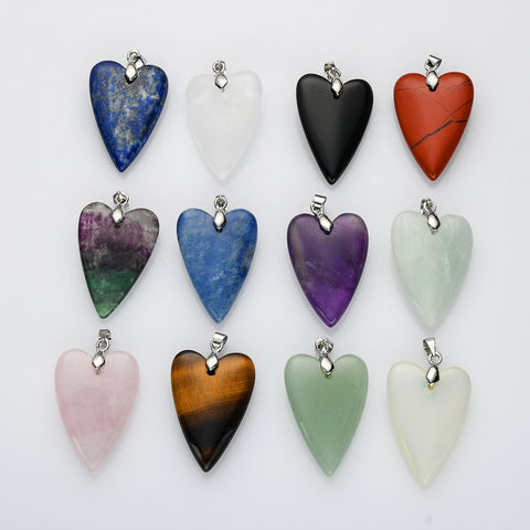 Silver Gemstone Heart Pendant, Long Heart Pendant WX2201