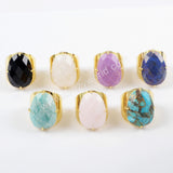 Gold Plated Claw Natural Faceted Gemstone Ring, Open Band Ring Jewelry ZG0321