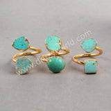 Irregular Double Natural Turquoise Wrap Ring, Adjustable, Turquoise Gemstone Jewelry Ring G0183