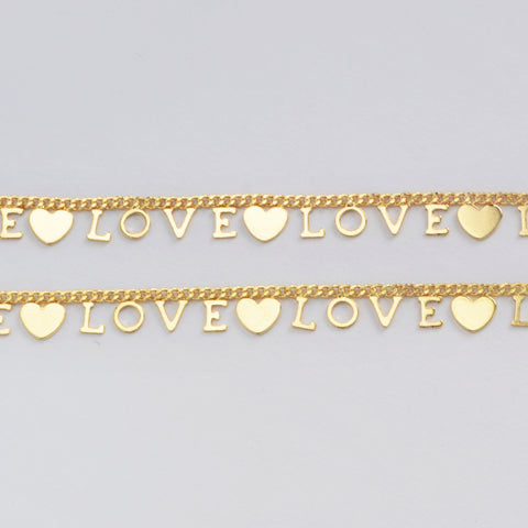 16 Feet Heart Gold Plated Brass LOVE Letter Chain, For Necklace Bracelet Jewelry Making, Wholesale Supply PJ512