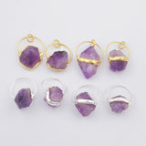 Natural Raw Amethyst Pendant In Gold Silver Stone WX1817