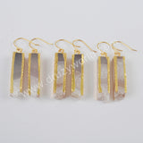 Gold Plated Rectangle Natural Agate Druzy Bar Dangle Earrings G1999-E