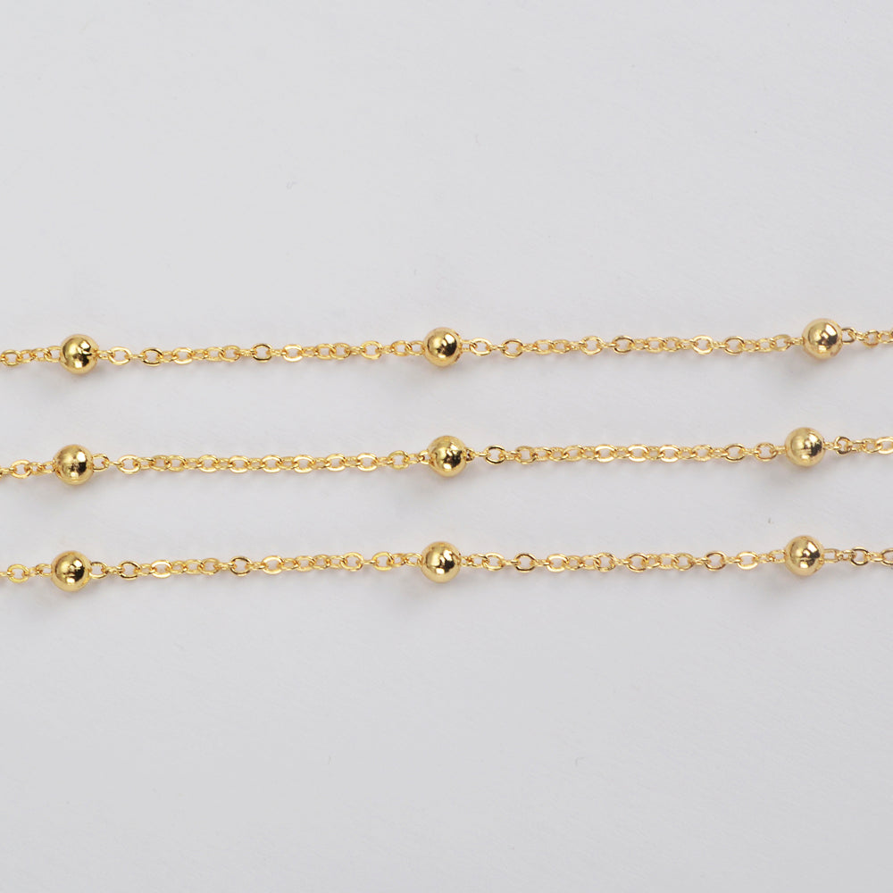 16 Feet Gold Plated Brass Ball Chain, 3mm Ball Bead Chain, For Necklace Bracelet Jewelry Making, Wholesale Supply PJ497