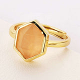 Hexagon Multi Gemstone Faceted Gold Plated Ring, Adjustable, Healing Crystal Jewelry Ring For Women ZG0464