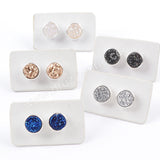 Round 8mm Silver Plated Bezel Natural Agate Titanium Druzy Stud Earrings, Drusy Jewelry ZS0198