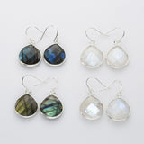 Silver Teardrop Labradorite Earrings, Moonstone Earrings, Gemstone Jewelry S2096