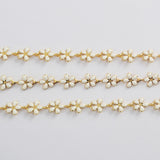 16 Feet Gold Plated Brass White Flower Oil Dripping Chain, Enamel Paint Flower Chain, For Necklace Bracelet Jewelry Making, Wholesale Supply PJ491