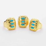 Rectangle Gold Plated Brass Bezel Natural Turquoise Ring Real Turquoise Ring Gemstone Jewelry Ring ZG0457