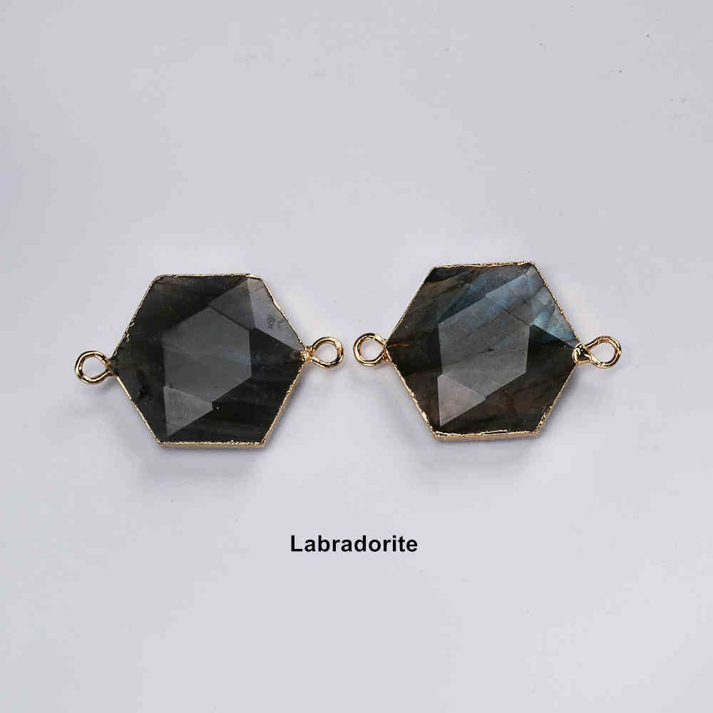 Gold Plated Hexagon Copper Turquoise Black Obsidian Labradorite Faceted Connector G2061