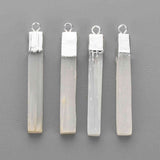 Silver Plated Rectangle Natural Selenite Stone Bar Pendant S1703