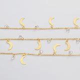 16 Feet Gold Plated Brass CZ Moon Chain, Zircon Crescent Chain, For Necklace Bracelet Jewelry Making, Wholesale Supply PJ498